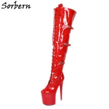  15cm platform 60cm mid thigh lace up boots women goth punk cosplay fetish boots patent thumb200