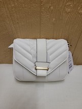 Time &amp; Tru Small Quilted Satchel Flap Closure Handbag Shoulder Purse Off White - £14.52 GBP