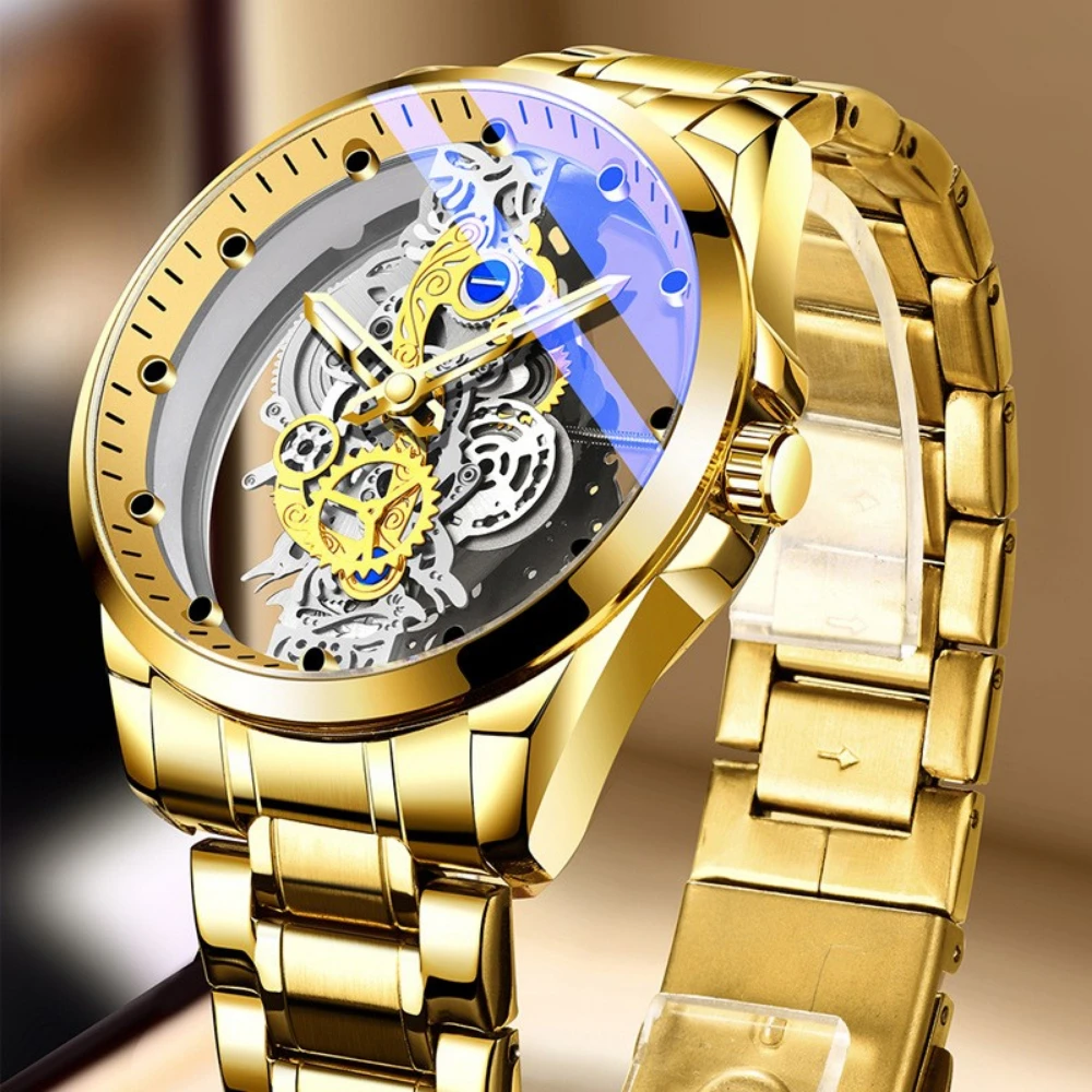 Luxury Men Skeleton Automatic Non Mechanical Watch Gold Orologio Tourbil... - $50.47
