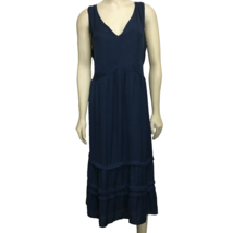 Loft Plus 18 Blue Dotted Silky Sleeveless Midi Tiered Dress V-Neck - £25.24 GBP