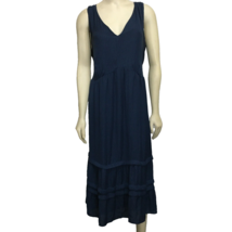 Loft Plus 18 Blue Dotted Silky Sleeveless Midi Tiered Dress V-Neck - $31.85