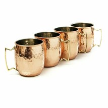 Pure Copper Moscow Mule Mugs Hammered Cups Ayurveda Health Benefits 4Pcs 450ml - £33.56 GBP