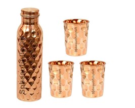 Pure Copper Diamond Water Bottle Drinking Storage 3 Tumbler Glass Health... - £30.84 GBP