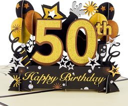Happy 50Th Birthday Pop up Card, 50Th Birthday Card with Note and Envelope, 50Th - £14.68 GBP