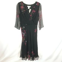 Nwt Womens Size 6 Coldwater Creek Pure Silk Floral Faux Wrap Dress Damaged Flaw - £14.84 GBP