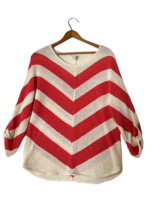 CHICOS Womens Sweater Chevron Stripe Pullover 3/4 Sleeve Orange Cream Sz 0 Small - £11.50 GBP