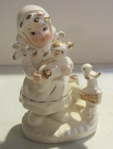 Vintage girl with animals - gold accent lefton ? - $18.95