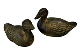 Vintage Pair Small 2.25 Inch Solid Brass Duck Figurines 2 Paperweights D... - $12.49
