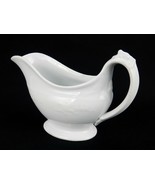 White Porcelain Gravy Boat w/Handle, Bas Relief Floral Art, Footed Pedes... - $19.55