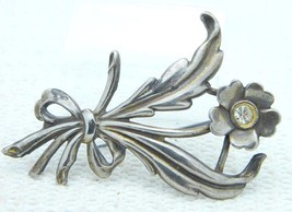 VTG Sterling Silver .925 Marked Clear Rhinestone Flower Pin Brooch - $32.67