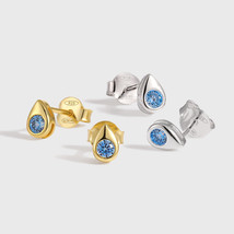 Dainty Waterdrop Shape Stud Blue Simulated Diamond 18k Gold Plated Earring - £34.28 GBP