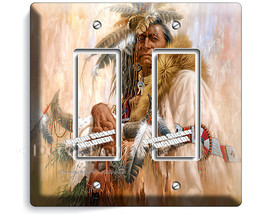 Native American old indian chief with feathers double GFCI light switch ... - $15.99