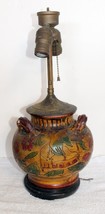 Antique Folk Art Lamp ~ 19th C Hand Painted Pottery ~ Damaged ~ Needs Wiring - £280.63 GBP