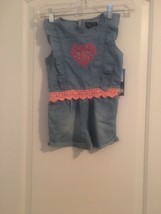 Limited Too Toddler Girls Blue Pink Jean Romper Jumpsuit One Piece Size 4T - £21.97 GBP