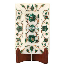 5&#39;&#39;x3.5&#39;&#39; White Marble Rectangular Tray Malachite Floral Inlay Patio Decor H3651 - £94.45 GBP