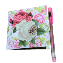 Sticky Notes Pad with Handmade Cover and a Gel Pen in Pink - $9.74