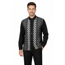 Men Silversilk 2pc Fancy walking leisure suit Italian woven knits 14010 Black image 3