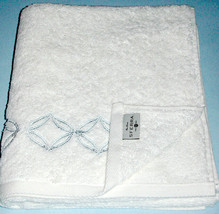 Sferra Soft White Molto Cotton Bath Towel Blue &amp; Grey End Embroidery SAMPLE New - £19.02 GBP