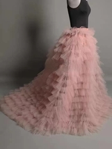 BLUSH PINK Fluffy Tiered Tulle Maxi Skirt Women Plus Size Tulle Skirt with Train image 5