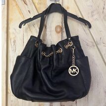 Michael Kors Hobo Shoulder Bucket Leather Black Bag Gold Tone Hardware - $35.63