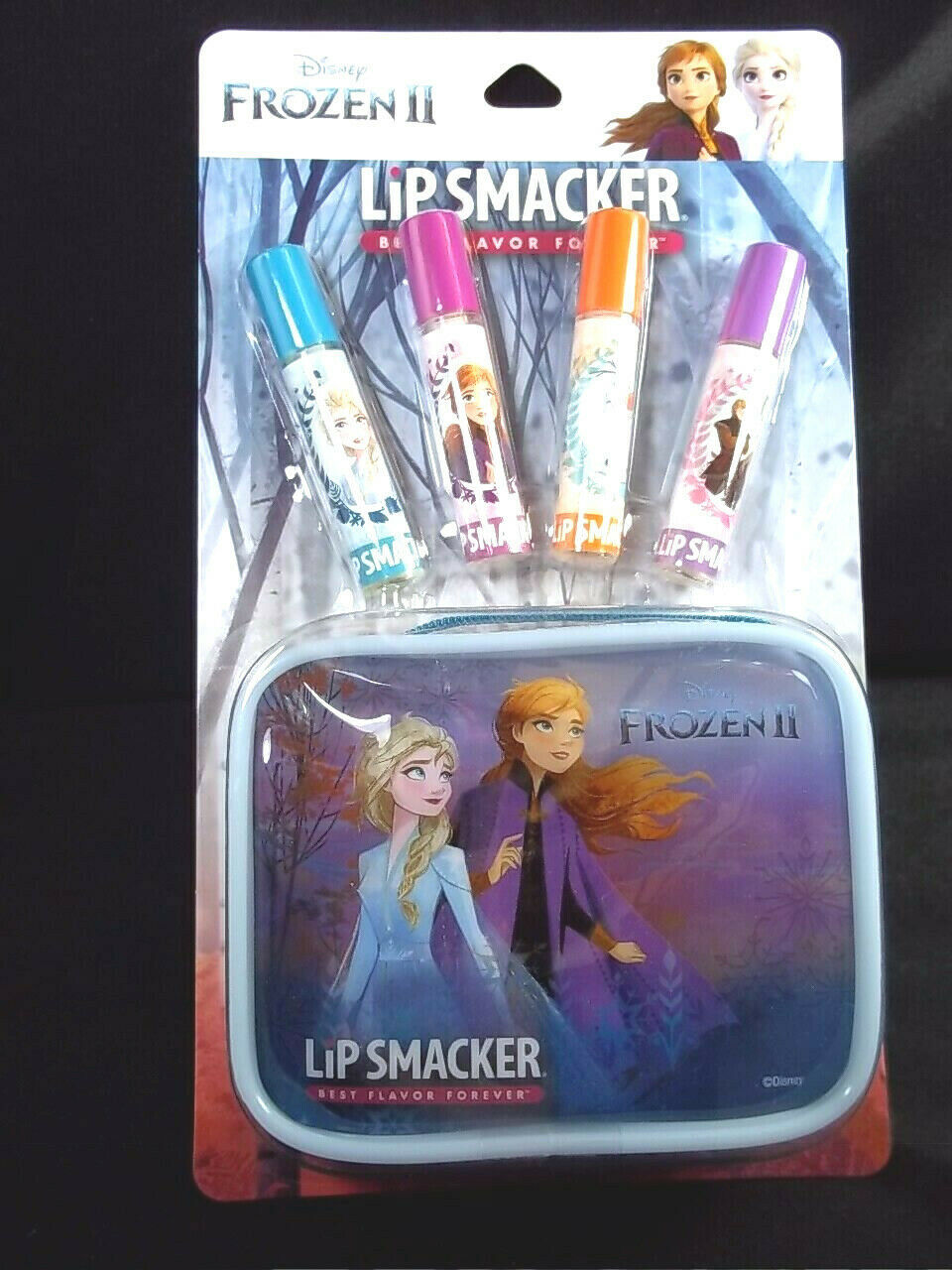 Frozen II Elsa &amp; Anna Lip Smacker 4 flavored lip gloss plus zipper pouch... - $7.95