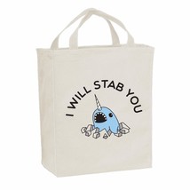 I Will Stab You Narwhal - Angry Cute Animal Snarky Canvas Reusable Groce... - £18.95 GBP