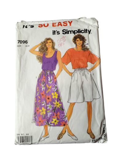 Vtg Simplicity Sewing Pattern 7096 Women's Size 8-20 Tank Top T-shirt Culottes - $6.99