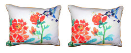 Pair Of Betsy Drake Hummingbird &amp; Red Flower Small Outdoor Indoor Pillows 11X14 - £70.08 GBP
