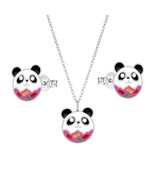 Panda Jewelry Set 925 Silver Stud Earrings &amp; Necklace with Crystals - £22.15 GBP