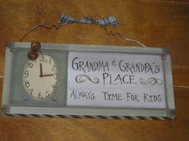 Shabby Green &amp; Cream Painted Wood GRANDMA &amp; GRANDPA’S Place Always Time for Kids - £6.73 GBP