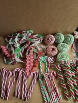 Vtg Christmas Ornaments Lot Frosted Sugar Coated Plastic Candy Canes Garland lot - £65.99 GBP
