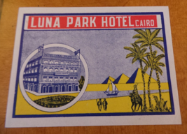 vintage Luggage Label Luna Park Hotel in Cairo, Eygpt VG+ - $297.93 MXN