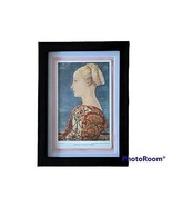 Small Art Head of a Young Woman Vintage Post Card Framed &amp; Matted Dress ... - $20.83