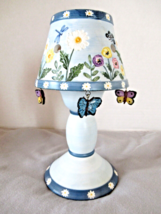 Yankee Candler candle stick shade votive blue flowers butterflies 7-1/2&quot; H - £24.93 GBP