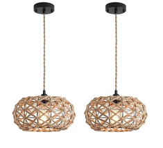 2-Pack Woven Weaved Metal Cage Hanging Pendant Light Fixtures Natural Boho Retro - £56.08 GBP