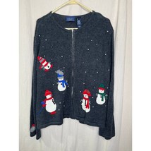 1990s Crazy Horse Snowman Mittens Christmas Winter Scenic Full Zip Cardi... - $32.00