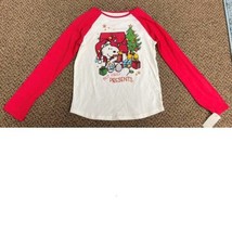 Girls Christmas Shirt Snoopy Peanuts BUT 1ST PRESENTS Red Long Sleeve Tee-sz 7 - £10.25 GBP