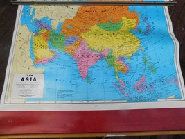 CRAM Map Of Asia Geography Pull Down Retractable Vintage 1960s - £34.99 GBP