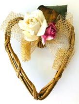 Victorian Style Heart Christmas Tree Ornament Twigs Roses Gold Lace Ribbon 6&quot; - £13.00 GBP