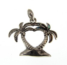 Solid 925 Sterling Silver Paua Abalone Shell Pair of Palm Trees Charm Pendant - £15.07 GBP