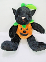Halloween Plush Black Kitty Cat in Pumpkin Costume 10&quot; Unbranded - £13.18 GBP