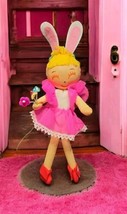 Vintage Easter Bunny Girl Doll Rabbit Stockinette Felt Pink Tulle Posable Japan - $87.31