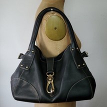 Dooney &amp; Bourke Bag Belvedere Lock Satchel Black Leather Gold Double Handles - £91.50 GBP