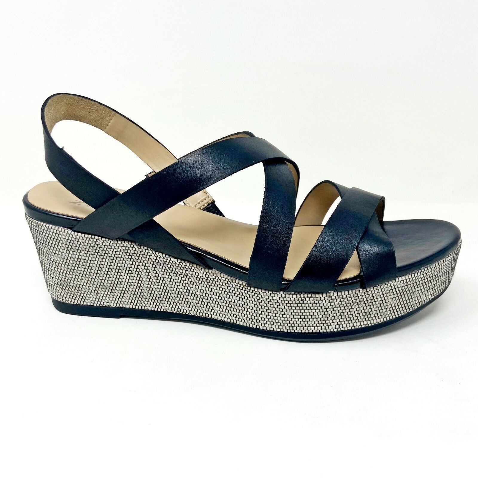 Naturalizer Unique Black Leather Womens Wedge Strappy Platform Sandals - $24.95