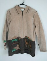The Quacker Factory 100% leather zip up women&#39;s safari theme jacket Medium - $705.55 MXN