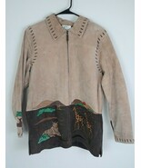 The Quacker Factory 100% leather zip up women&#39;s safari theme jacket Medium - $705.55 MXN