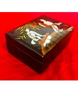 Vintage Small Hinged Japanese Jewelry box w Mirror Black Lacquer Mother ... - $27.15 CAD