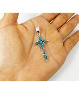 Turquoise Gothic Cross Pendant 925 Sterling Silver, Handmade Christian G... - €75,55 EUR