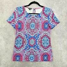 Talbots Floral Paisley Mandala Boho Short Sleeve Red Blue Top Small  - £11.86 GBP