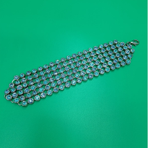 Vintage Aurora Borealis 6-Row Rhinestone Bib Bracelet Silver Tone - £22.05 GBP